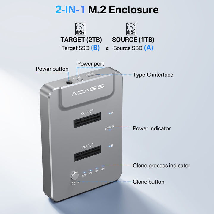 ACASIS NVMe M.2 Drive Duplicator Offline Clone Docking Station