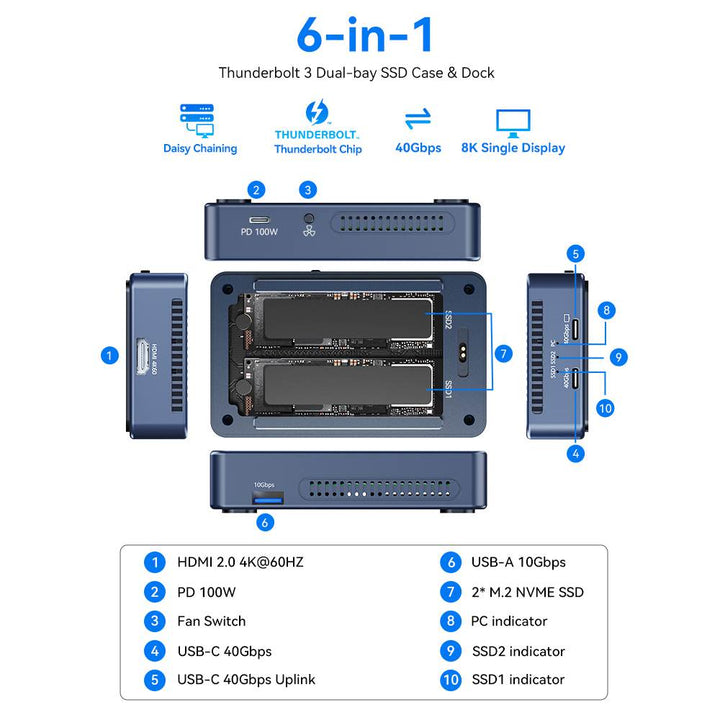 Acasis 40Gbps Thunderbolt 3 M.2 NVMe 2 Bay RAID SSD Enclosure