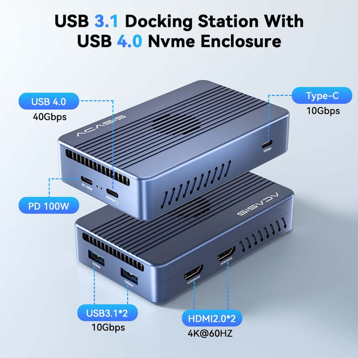 Acasis 8-in-1 40Gbps M.2 NVMe Thunderbolt 3/4 SSD Enclosure & Dock