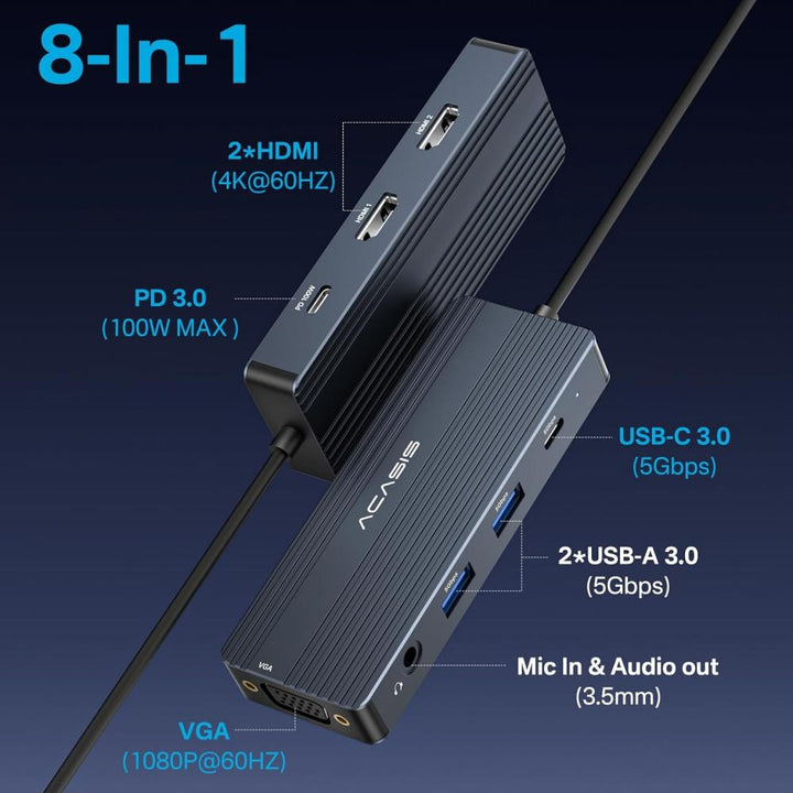 Acasis 8 Ports 4K 60Hz USB C Docking Station