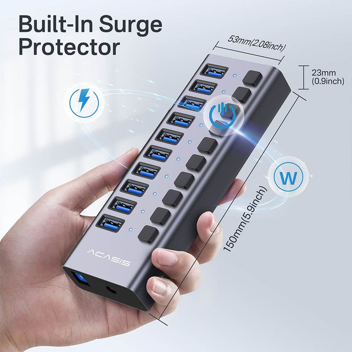 Acasis 10 Ports USB 3.0 Hub with Individual On/Off Switches Splitter