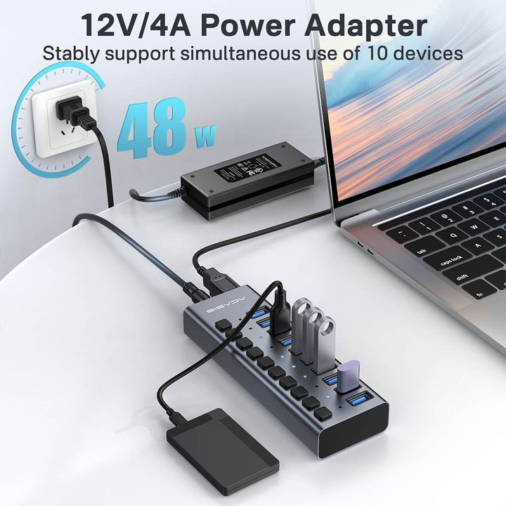 Acasis 10 Ports USB 3.0 Hub with Individual On/Off Switches Splitter