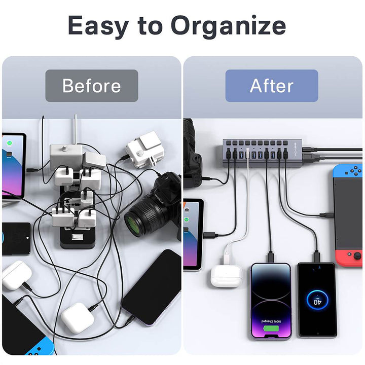 Acasis 10 Ports USB 3.0 Hub with Individual On/Off Switches Splitter