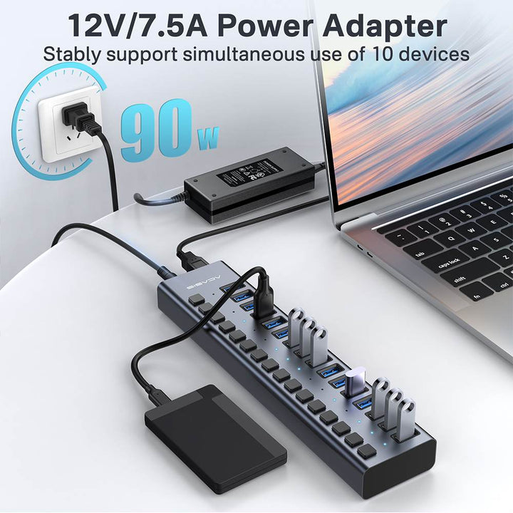 Acasis 16 Ports USB 3.1 Hub with Individual On/Off Switches Splitter