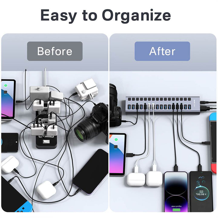 Acasis 16 Ports USB 3.1 Hub with Individual On/Off Switches Splitter