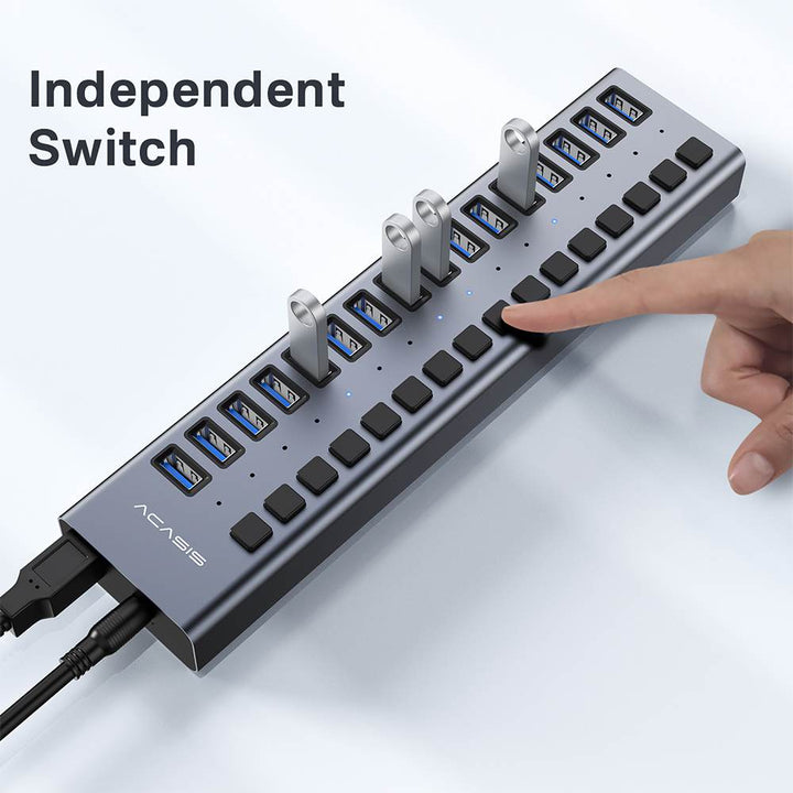 Acasis 16 Ports USB 3.1 Hub with Individual On/Off Switches Splitter