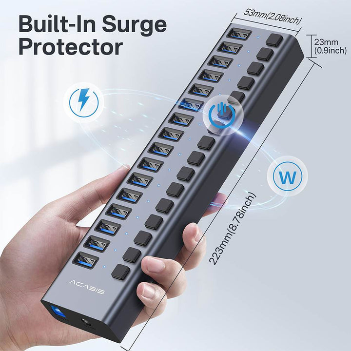 Acasis 16 Ports USB 3.1 Hub with Individual On/Off Switches Splitter