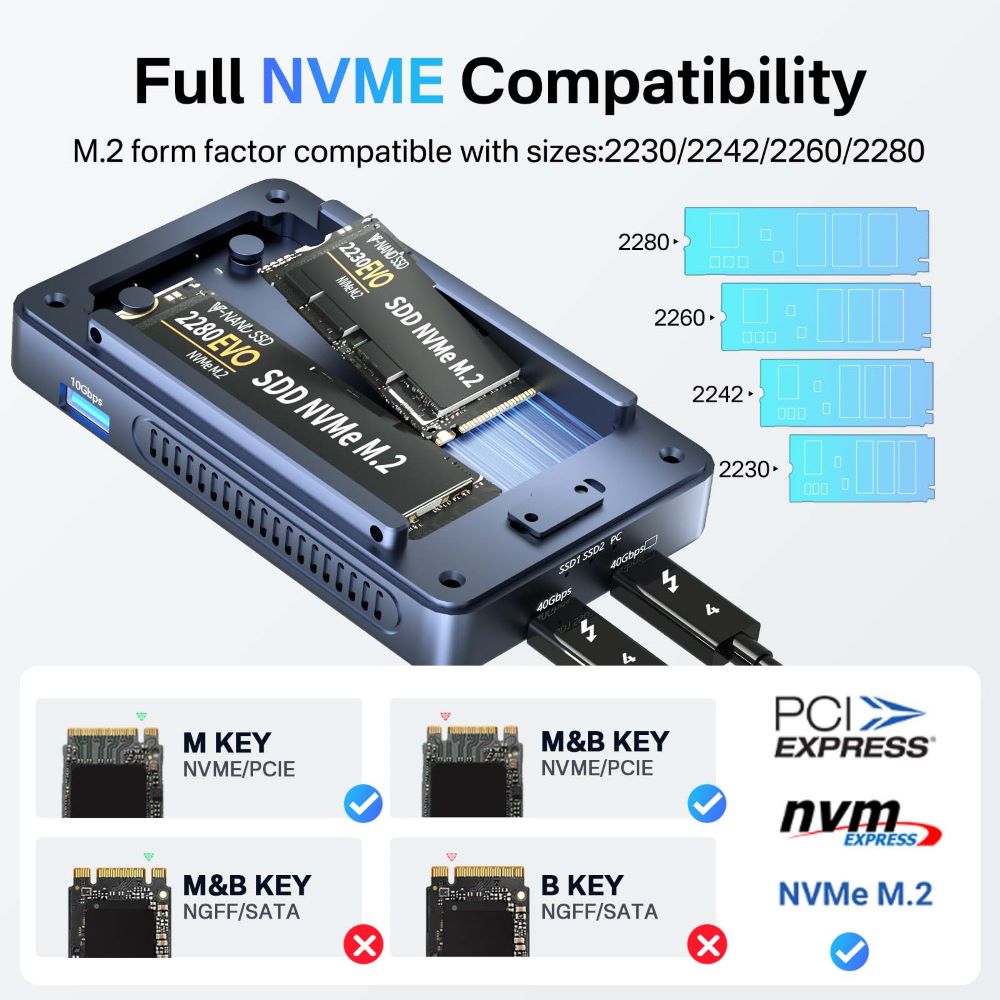 Acasis 40Gbps Thunderbolt 3 M.2 NVMe 2 Bay RAID SSD Enclosure