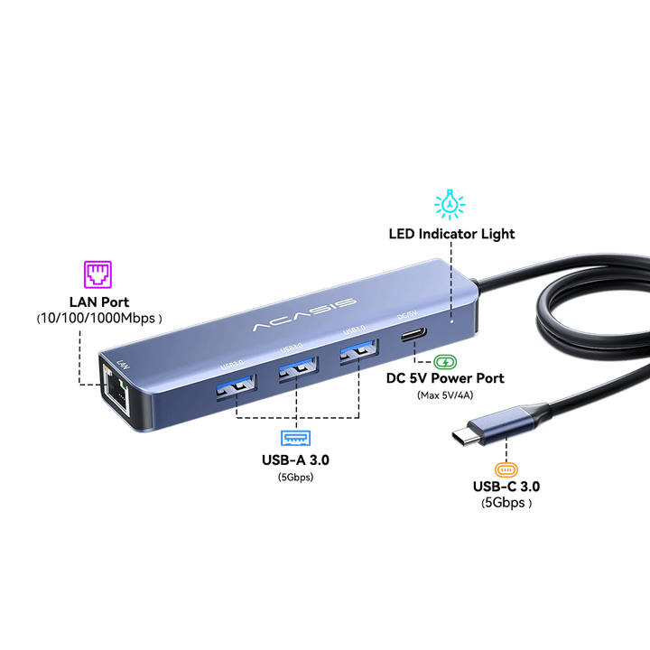 Acasis 5-in-1 Type-C Hub 5Gbps Multifunction Docking Station Converter