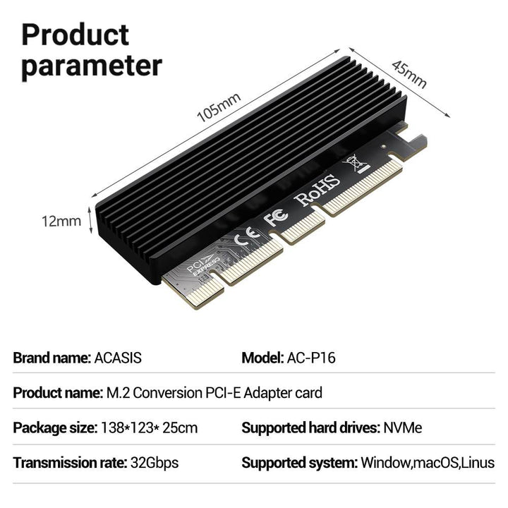 ACASIS 32Gbps NVMe M.2 to PCIe X16/X8/X4 Card With Heat Sink